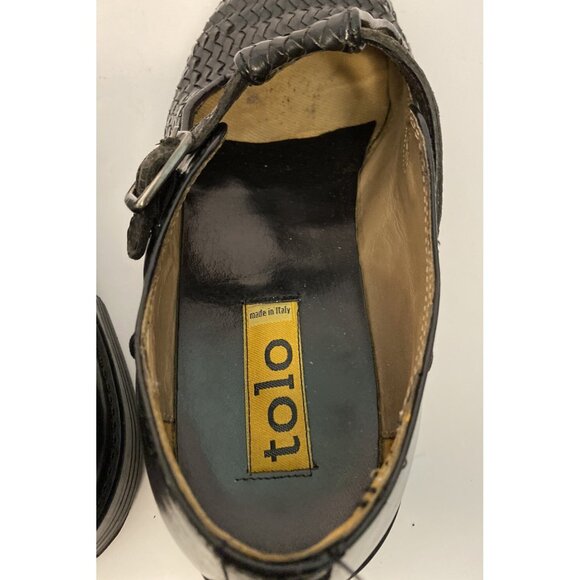 Tolo Men Dress/Casual Basketweave Leather Shoes Black 9.5M Italian To REPAIR - Picture 7 of 12